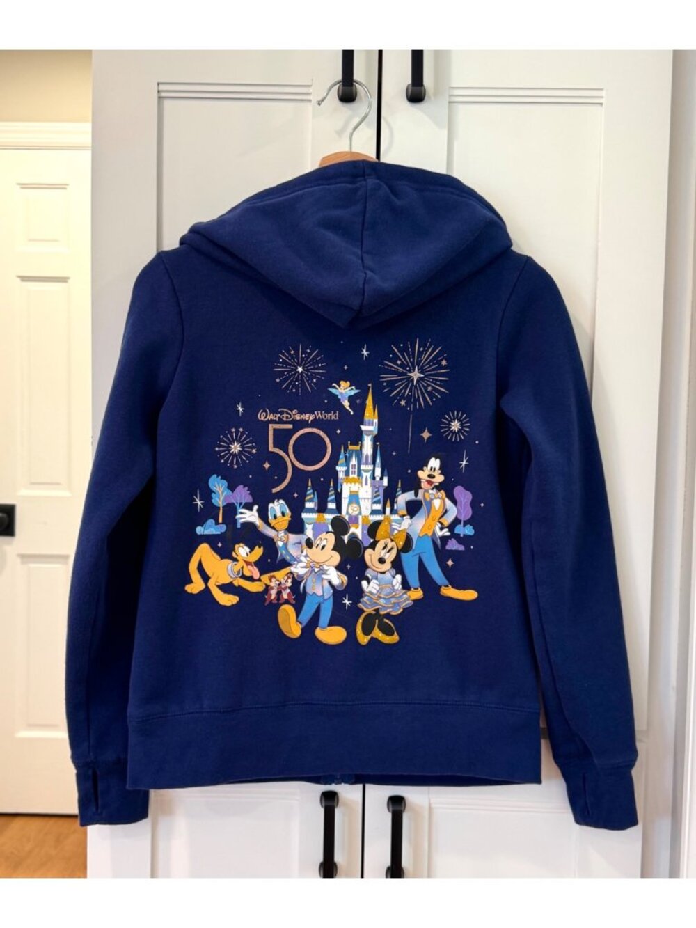 Walt Disney World 50th Anniversary Zip Up Hoodie Navy Blue Mickey Size Small